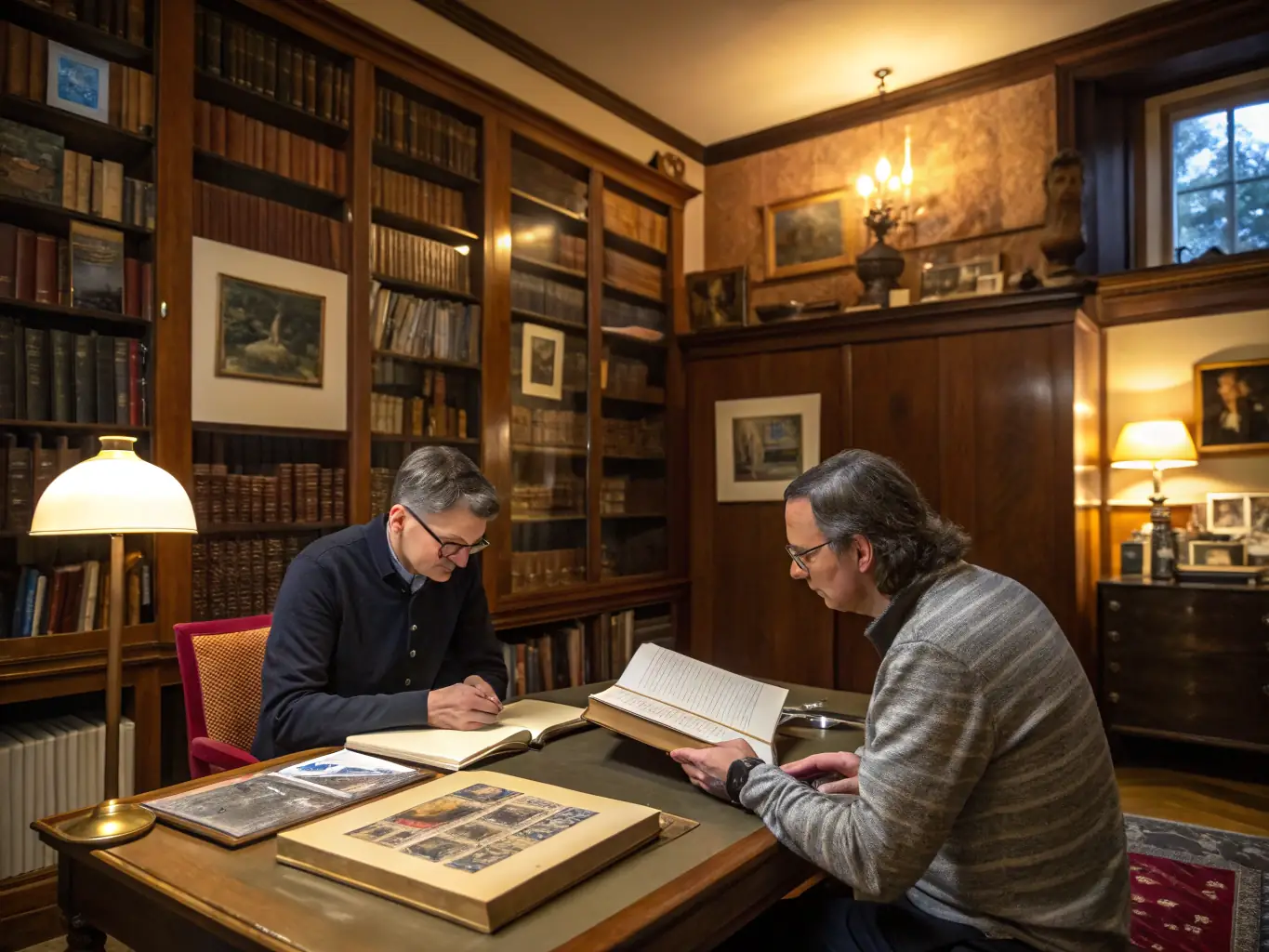 A consultant providing guidance to a researcher in a meeting room at SOC HISTORICAL ARCHIVES SAINTONGE AUNIS, emphasizing the personalized support available.